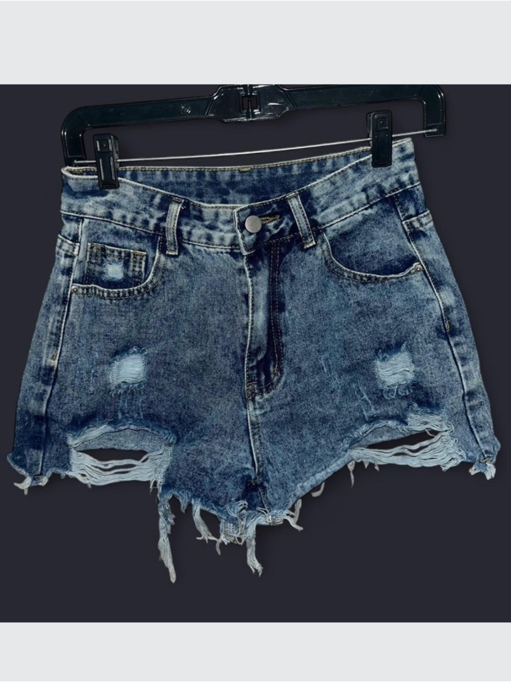 SHEIN Acid Wash Distressed Denim Shorts - Blue